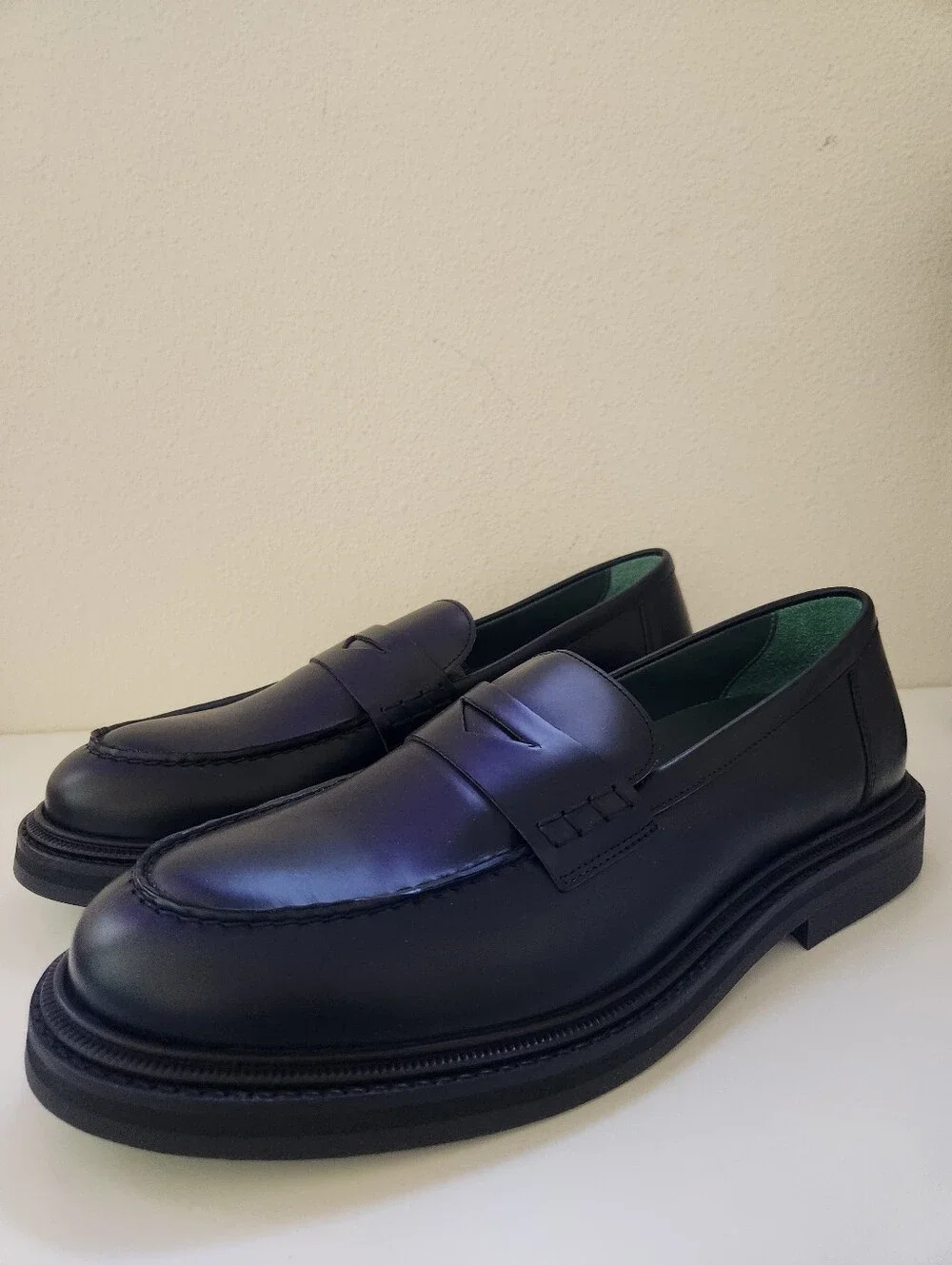 Vinnys Richee Black Leather Penny Loafers Mens NWT Designer Dress Shoes EU 44